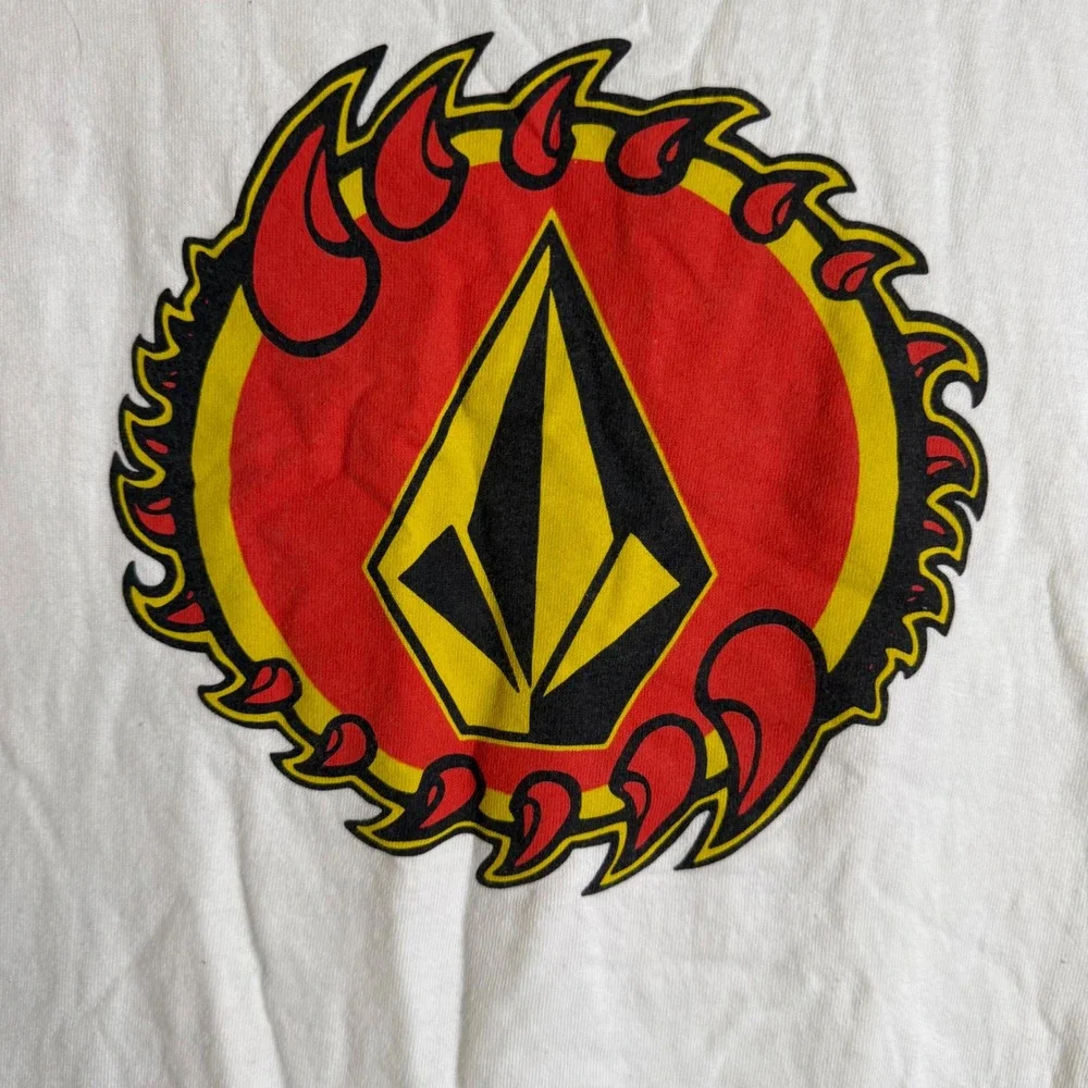 Volcom Boys Large White Graphic Tee Shirt Short Sleeve Flame‎ Stone Logo L/G